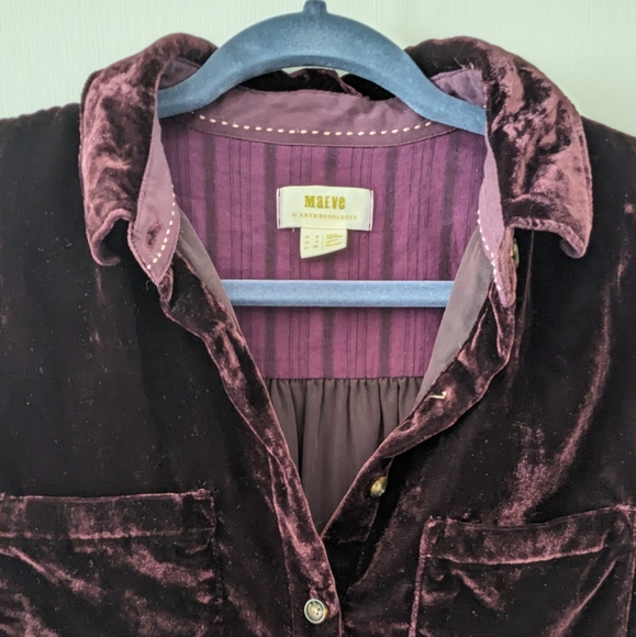 Anthropologie Maeve Velvet Shirt Purple Karina Button Down Size 2 - Picture 5 of 8